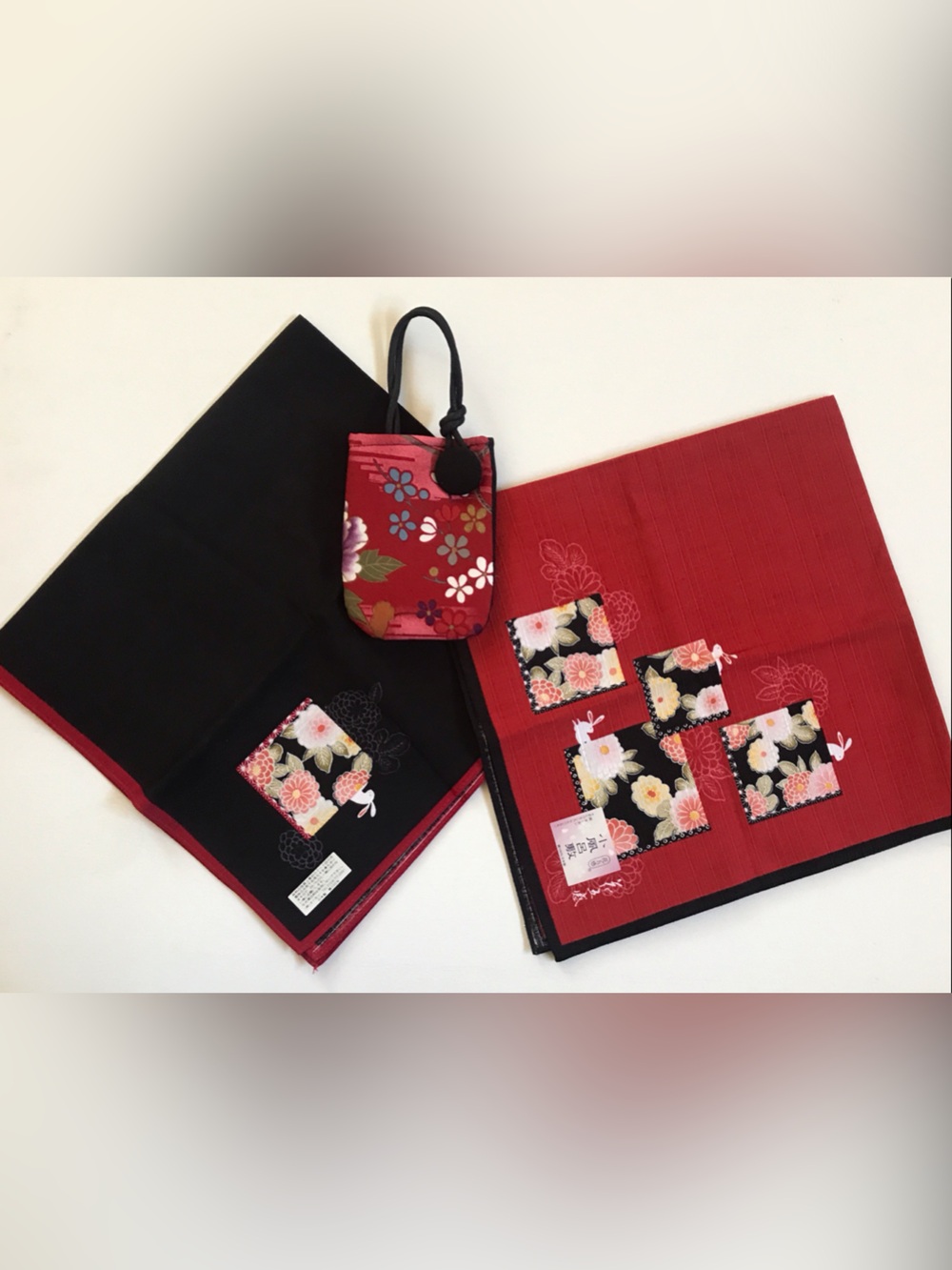 Floral Red and Black Kimono Accessory Set
